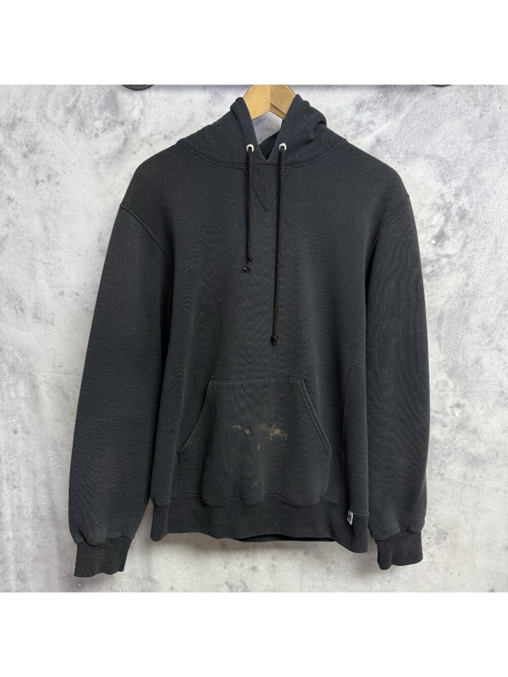 Vtg 2000s Russell Athletic Blank Hooded Sweatshirt M Faded Black Streetwear Boxy
